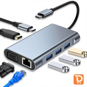 Adaptateur hub 11 en 1 vers Type c avec HDMI 4K; VGA,1 USB 3.0 + 3 USB 2.0/75W PD/SD En vente au Caameroun