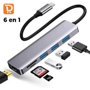 Adaptateur USB C vers HDMI, Hub USB C 6 en 1 pour ordinateur portable