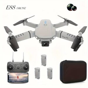 Mini drone E88 amateur équipé de deux caméras, de trois batteries, d'un contrôle d'application mobile, de jouets volants d'intérieur, de cadeaux