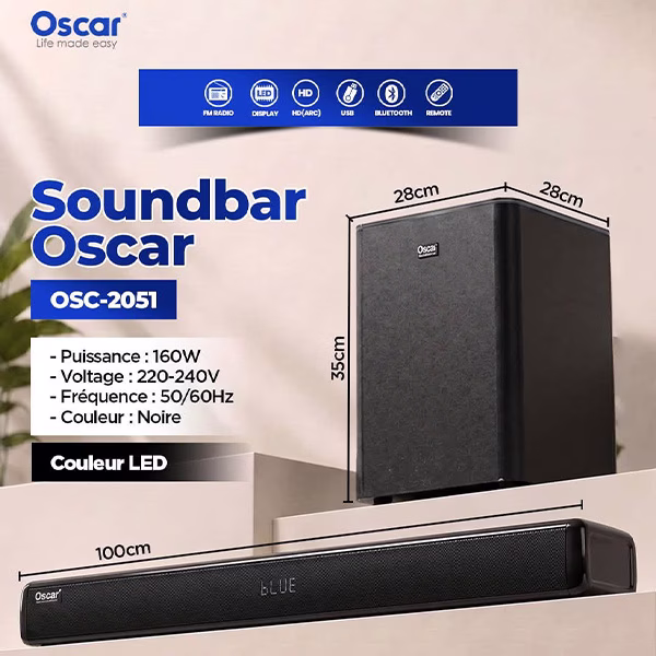 2 Barre de son Oscar OSC-2051 160W Bluetooth HDMI ARC au Cameroun