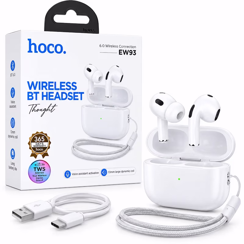Écouteurs sans fil HOCO EW93 Bluetooth 6.0 blancs avec boîtier de recharge au Cameroun