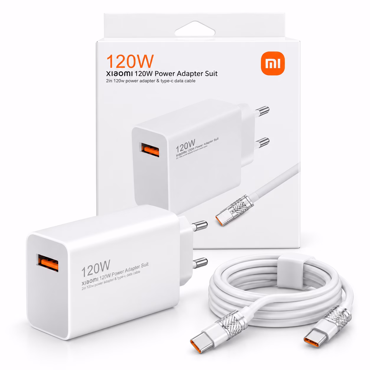 Chargeur Xiaomi 120W HyperCharge blanc avec câble USB-C au Cameroun