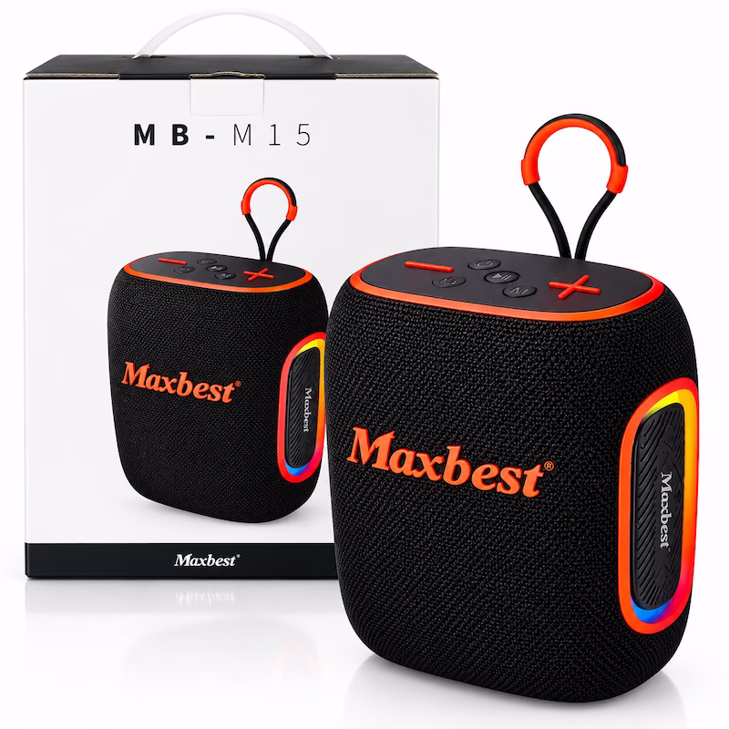 Enceinte Bluetooth portable Maxbest MB-M15 noire et orange avec éclairage LED au Cameroun