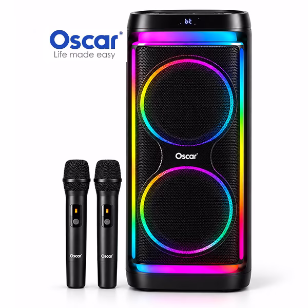 Haut-parleur portable OSCAR OSC-06D33 50W Bluetooth avec deux microphones sans fil au Cameroun