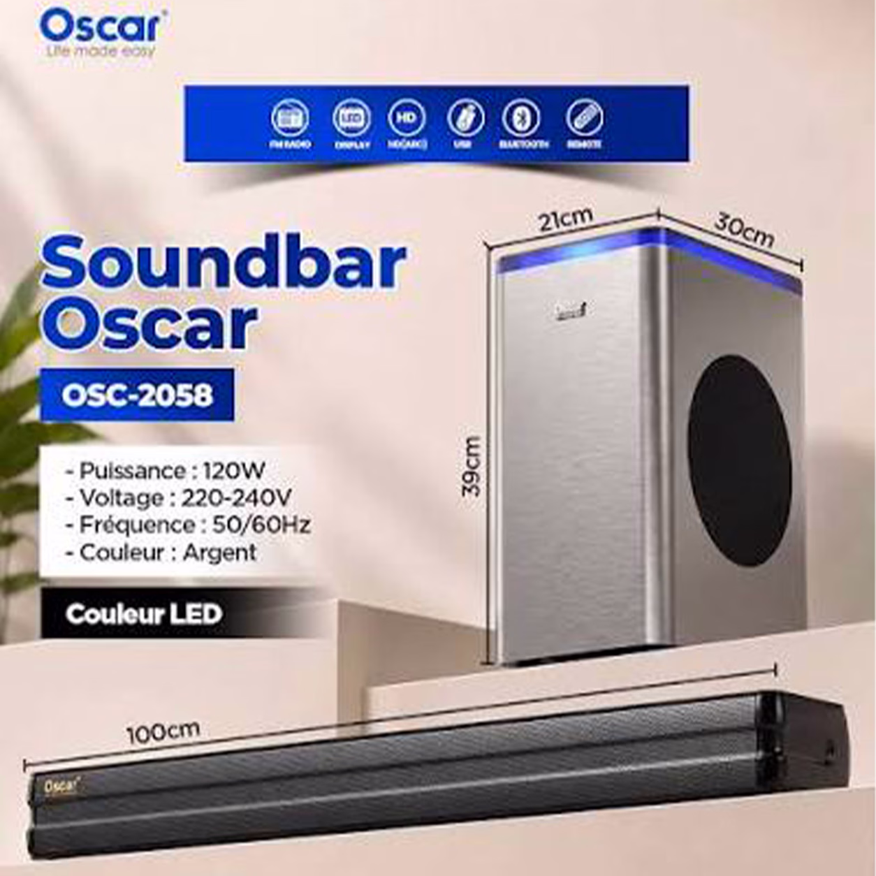 Barre de son Oscar OSC-2058 120W 2.1CH Bluetooth au Cameroun